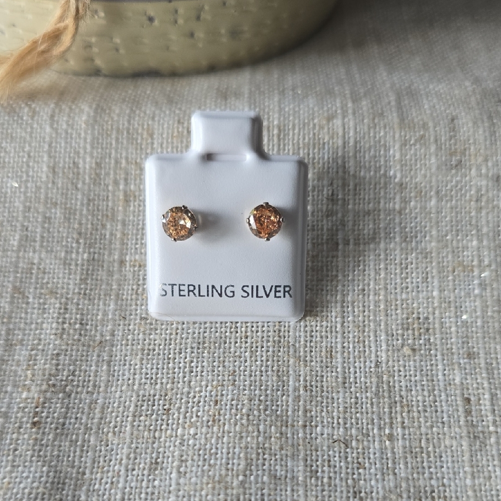 Sterling Silver Stud Earrings~Cubic Zirconia. New Without Tags.